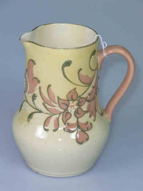 Macintyre 'Esso Faience' Jug, with pink floral decoration, 14.5cm high