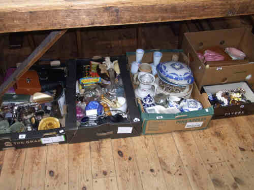 Five Boxes of Assorted China, Glass, Costume Jewellery and Miscellaneous Items