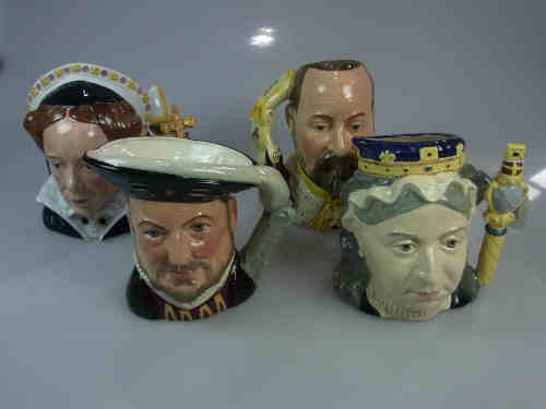 Four Royal Doulton Character Jugs 'Henry VIII', 'Queen Mary I', 'Edward VII' and 'Queen Victoria'