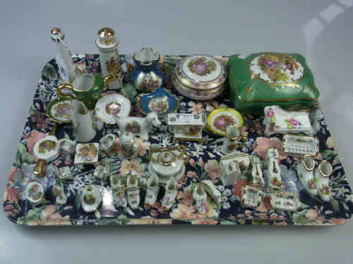 Tray of Limoges Miniature Ornaments and Two Boxes