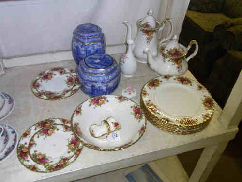 Royal Albert Old Country Roses Tea and Coffee Pots, Plates etc. and Two Rington's Caddies