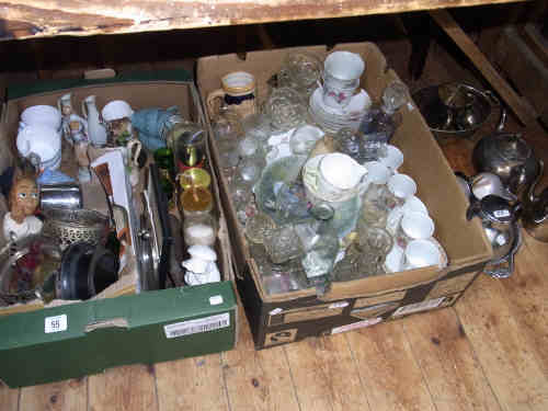 Two Boxes of Assorted China and Metalware etc