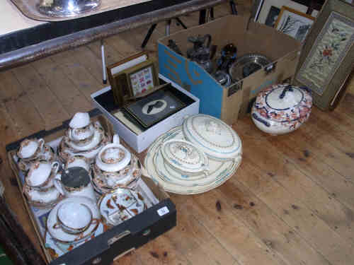 Stoke Pottery Tureen, Three Piece Plated Tea Service and Other Metal Ware, Copper Lustre Jug,
