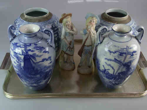 Two Chinese Blue and White Ginger Jars, Pair of Continental Bisque Figures and a Pair of Blue and