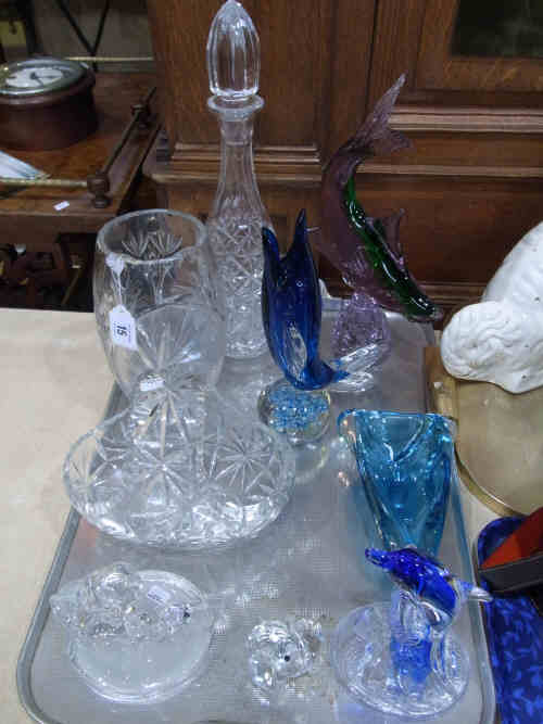 Crystal Glass Basket, Decanter, Vase and Other Glass Ornaments