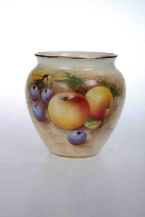 A Royal Worcester fruit painted vase, the ovoid body painted by Roberts, no. 2491, black printed