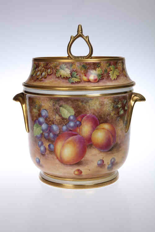 A Royal Worcester fruit painted ice pail, painted by Freeman, the cover and body painted in the