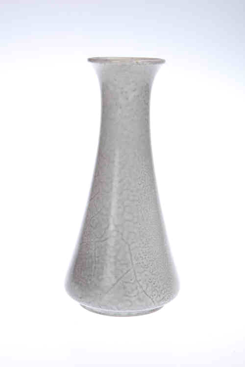 A Ruskin pottery vase, the tapering body with grey fissure glaze, dated 1915, impressed marks. 23cm