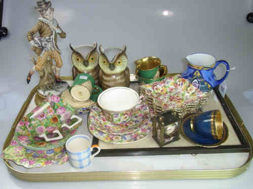 Carlton Ware Jug, Crown Devon Sugar and Cream, Capo Di Monte Figure, Miniature Clock etc