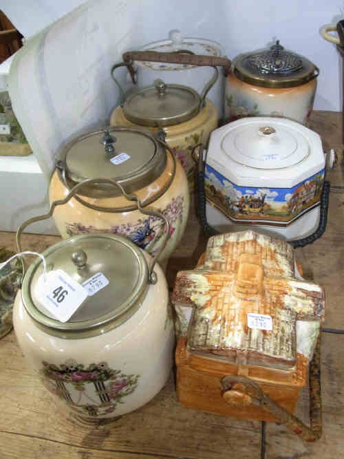 Seven Pottery Biscuit Barrels