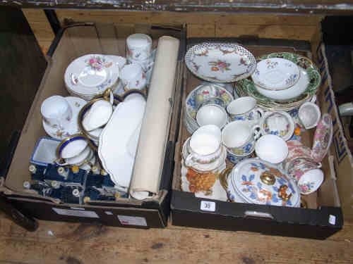 Two Boxes of Assorted Ceramics including Rosenthal, Aynsley and Paragon Tea Sets, Royal Corona