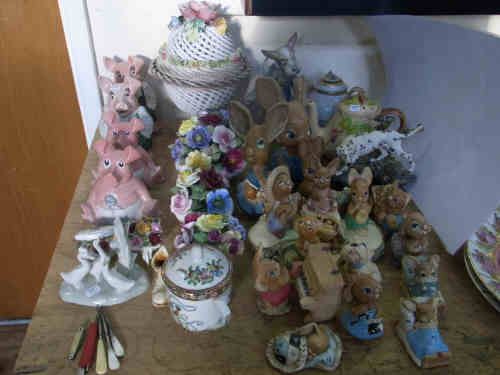 Four Wade Nat West Pigs, Capo Di Monte Vase and Cover, Nao Dog, Pendelfin Rabbits, China Posies etc