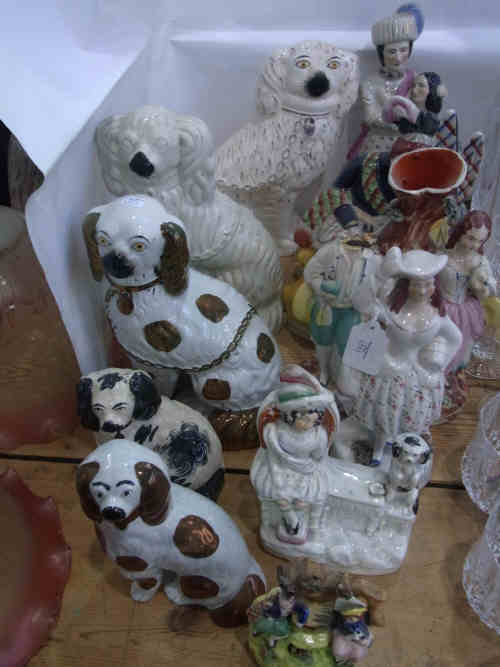 Five Staffordshire Pottery Dogs and Six Figures (11)