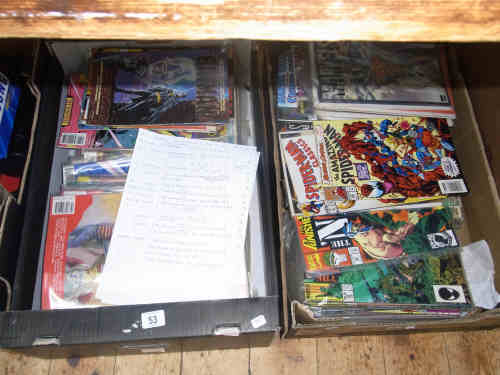 Two Boxes of American Comics including Batman, 2000 AD Monthly, Strip etc