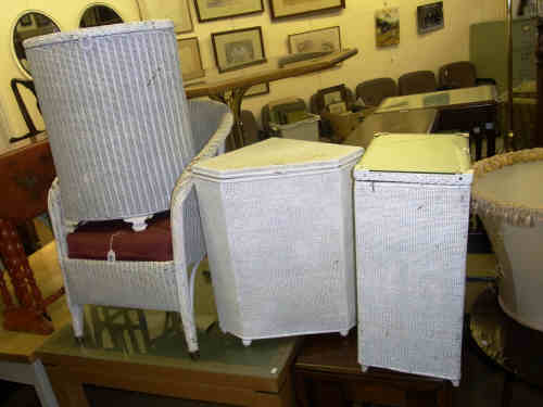 Lloyd Loom Bedroom Chair and Three Linen Bins (4)