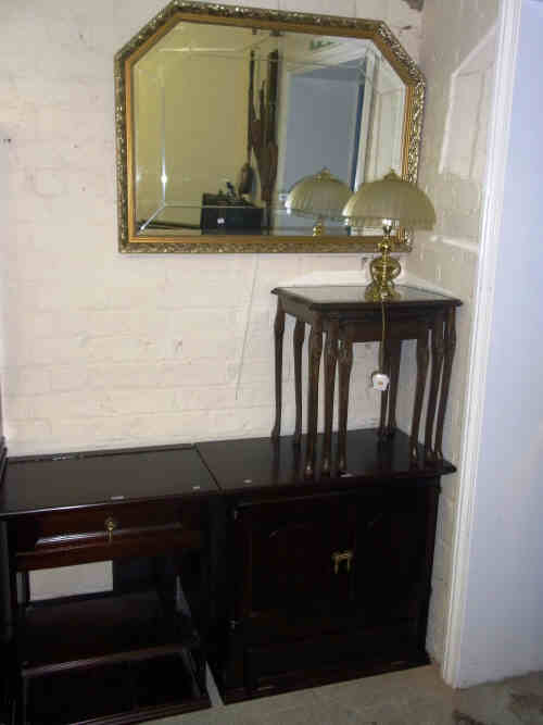 Two Mahogany Entertainment Units, Nest of Three Cabriole Leg Tables, Gilt Framed Bevelled Wall