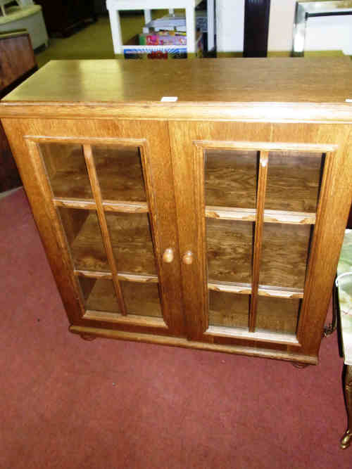 Oak Glazed Panel Two-door Bookcase