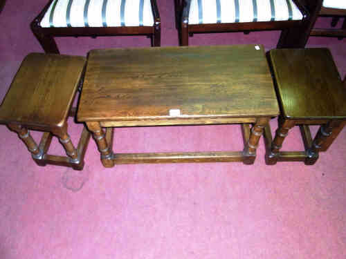 Set of Three Oak Turned Leg Occasional Tables