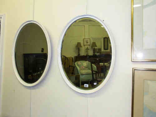 Pair Painted Oval Framed Bevelled Wall Mirrors