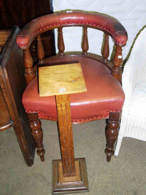 Turned Leg Tub Office Chair and Oak Plant Stand (2)