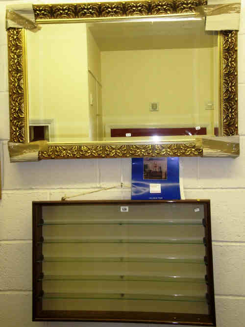 Rectangular Gilt Framed Bevelled Wall Mirror and Wall Mounted Display Cabinet (2)