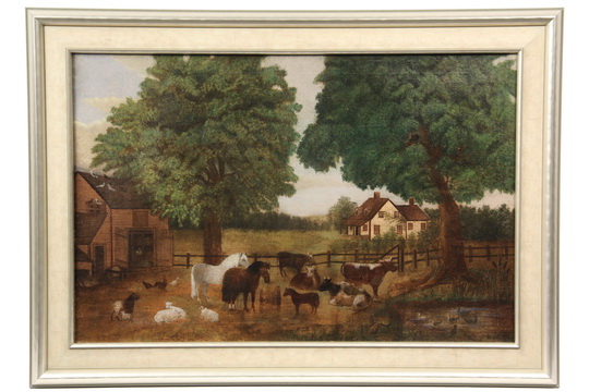 FOLK ART OOC - Charming Depiction of a Maine Farm, unsigned, circa 1850, cataloguing the families