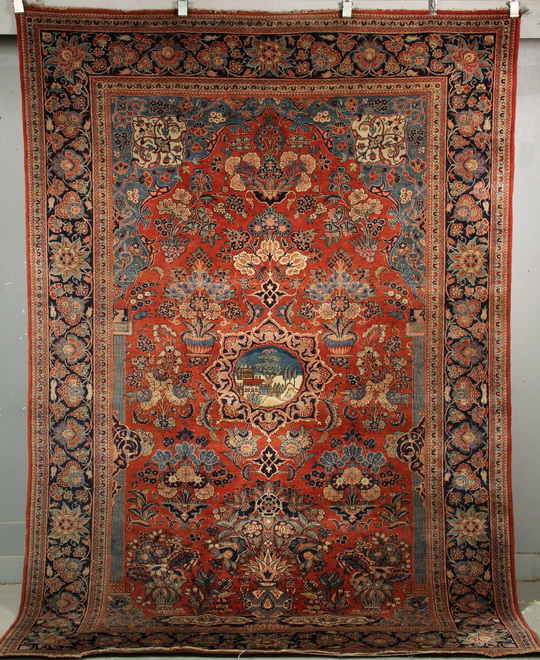 PRAYER CARPET - 6` X 8`9" - Kashan Pictorial Prayer Carpet, West Central Persia, early 20th c,