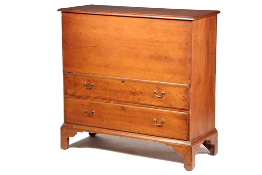 BLANKET CHEST - Maine Country Chippendale Two-Drawer Blanket Chest in pumpkin pine, large single