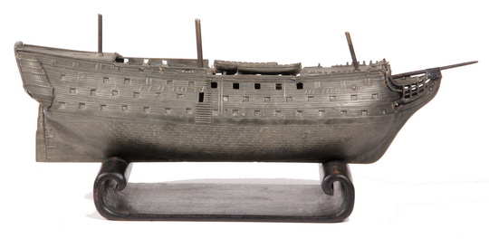 CAST PEWTER HULL MODEL - `HMS Victory`, probably Chinese, early 20th c, mounted on inverted vase