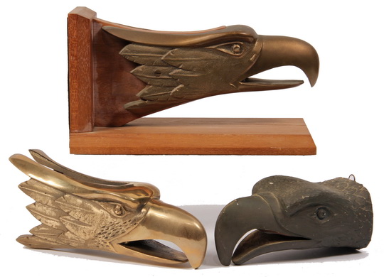 (3) NAUTICAL EAGLE HEADS - Marine Figures by Ed Hanna of Rockport, Maine, inc: (2) Cast Bronze