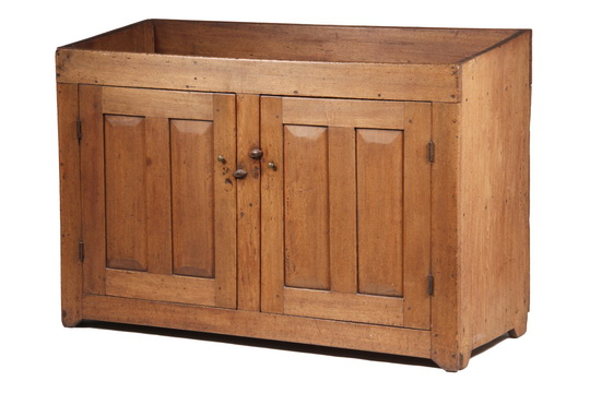 DRY SINK - 19th c Dry Sink in solid walnut with two double raised panel doors having wood thumb-