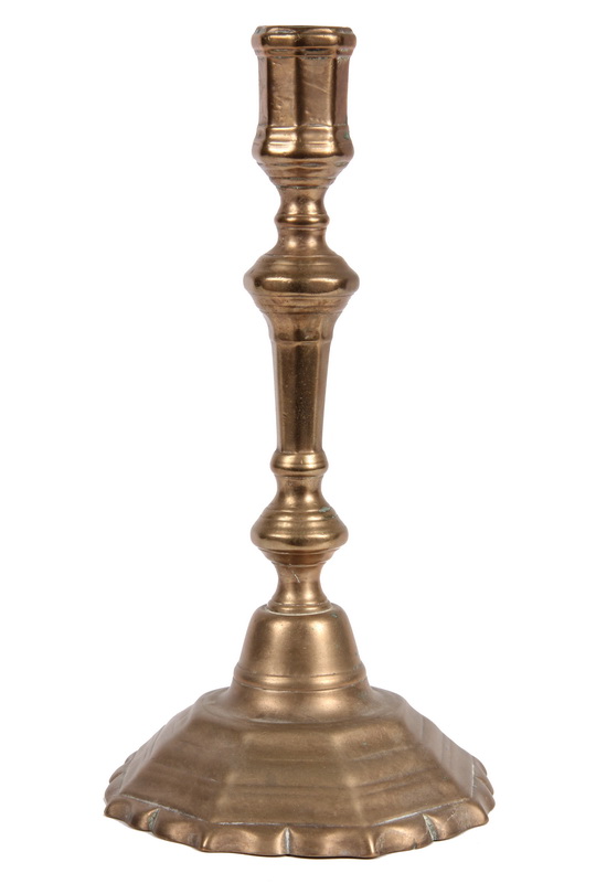 BELL METAL CANDLESTICK - Chippendale Period Candlestick with octagonal molded petal base, turned