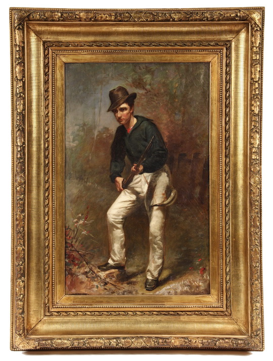 OOC - Portrait of a Young Hunter by James Barnard Whitaker (NY, 1836-1926), ca 1870. He is