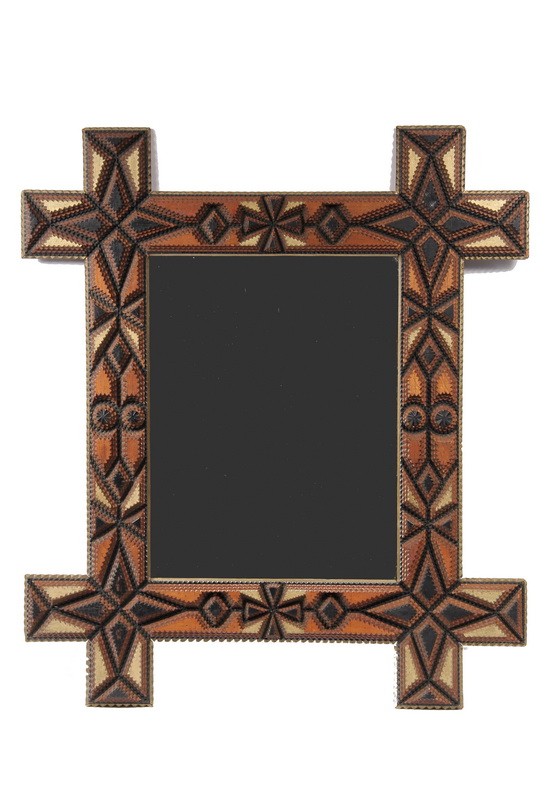 TRAMP ART FRAMED MIRROR - Excellent example of Tramp Art, circa 1900, consisting of five layers of