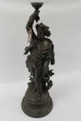 A Victorian bronze figure of a water carrier, on circular wooden plinth, height 77 cm. CONDITION