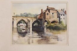 David Morris : Elvet Bridge, Durham, watercolour, signed in pencil, 23 cm x 29 cm, together with