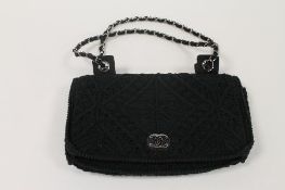 A Chanel black cotton crochet shoulder bag, tag reference 9060013. CONDITION REPORT: Excellent.
