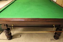 A full-size five-slate snooker table, length 384 cm, together with lighting shade, score board and