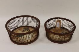 A graduated pair of nineteenth century table jardiniere containers, with fine basket-work sides