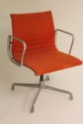 Charles & Ray Eames for Herman Miller : A set of eight aluminium and red fabric covered office