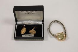 A pair of 9ct gold cufflkinks, together with an 18ct gold Lady's wrist watch by Mosla. (3) CONDITION