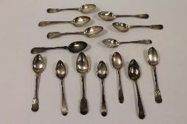 Fourteen silver teaspoons, mostly nineteenth century. (14) CONDITION REPORT: Fair condition, part