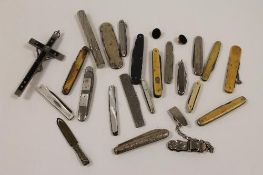 A silver penknife, Birmingham 1894, together with a collection of other interesting penknives