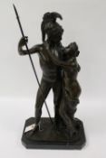 A bronze figure depicting  a Roman soldier with maiden, on marble plinth, height 65 cm. CONDITION