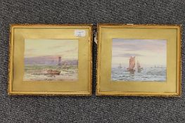 Twentieth Century School : Sailing boats in calm waters, a pair of watercolours, signed with the