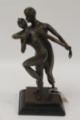 After Demetre H. Chiparus - A bronze study of two dancers, on marble plinth, height 35 cm. CONDITION