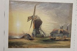 Early Twentieth Century Dutch School : Figures and a haycart by a windmill, watercolour, 27 cm x