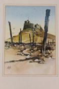David Morris : Lindisfarne Castle, watercolour, signed in pencil, 30 cm x 22 cm, together with