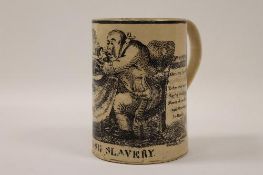 A rare late eighteenth century Newcastle Pottery creamware frog mug, decorated with political satire