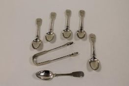 Six silver teaspoons, together with matching sugar tongs, Newcastle 1810. (7) CONDITION REPORT: Good